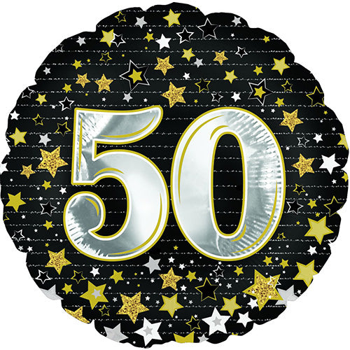 Gold Stars 50th Birthday 18in Metallic Balloon