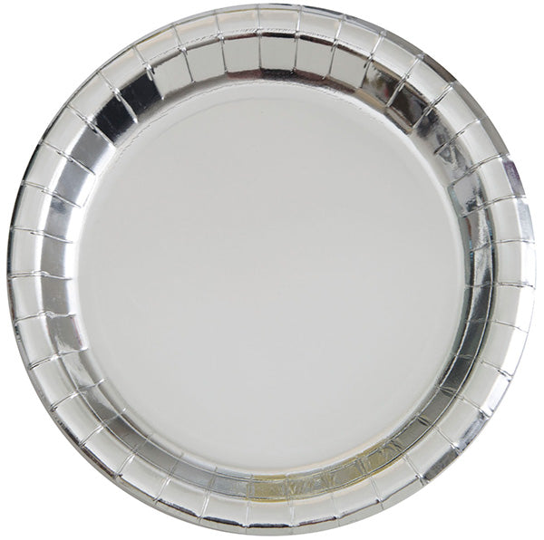 Shiny Silver Foil 9in Round Dinner Plates 8ct