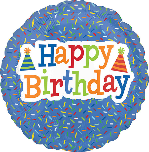 Happy Birthday Bright Sprinkles18in Metallic Balloon