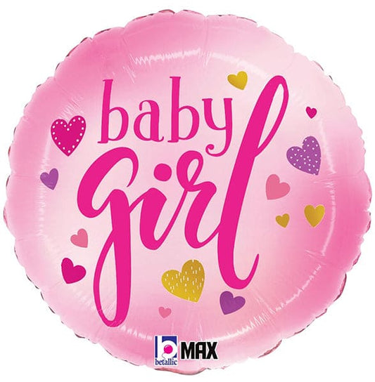 Baby Girl Pink Hearts 18in Metallic Balloon
