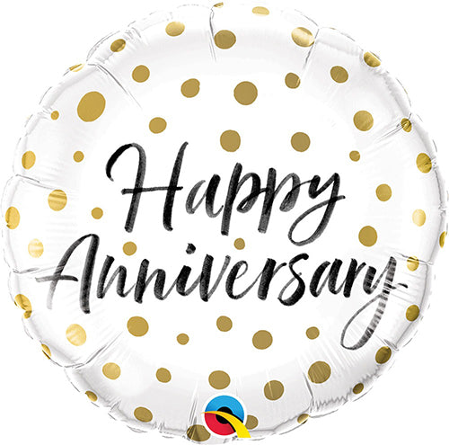 Happy Anniversary Gold Dots18in Metallic Balloon