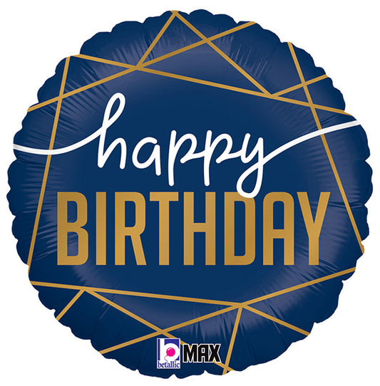 Navy Blue and Gold Birthday 18in Metallic Balloon
