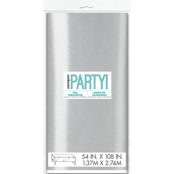 Shiny Silver Foil 54 x 108in Table Cover 1ct