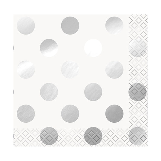 Shiny Silver Dots Beverage Napkins 16ct
