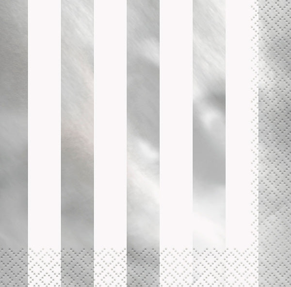 Shiny Silver Foil Stripes Luncheon Napkins 16ct