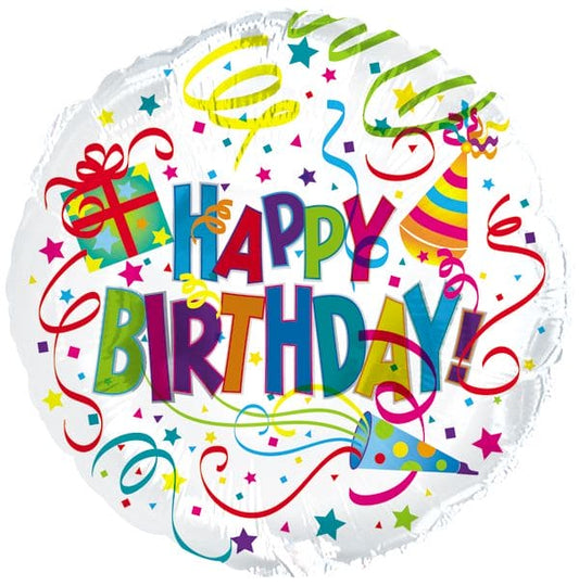 Happy Birthday ColorfulHats & Horns 18" Metallic Balloon