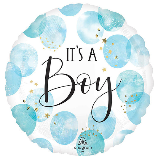 Baby Boy Blue Watercolor 17in Metallic Balloon