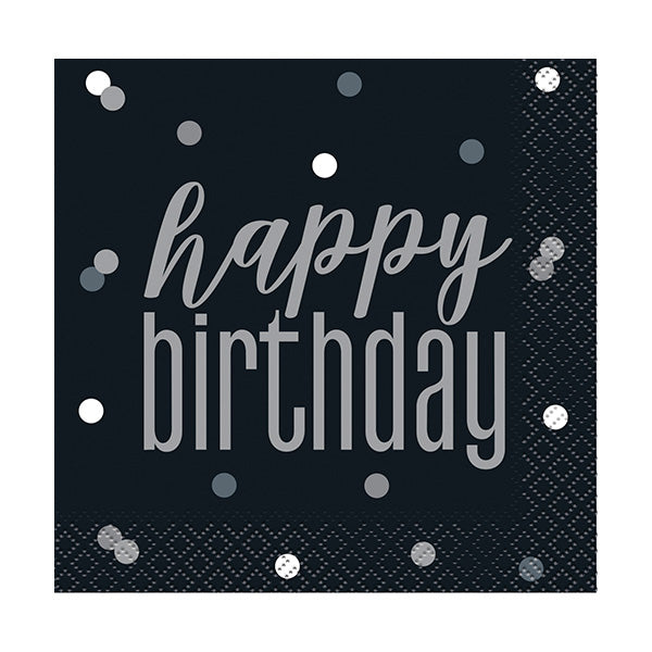 Happy Birthday Glitz Black Beverage Napkins 16ct
