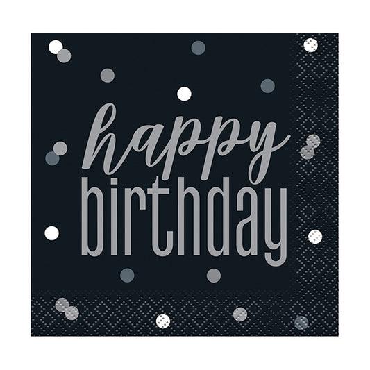 Happy Birthday Glitz Black Beverage Napkins 16ct