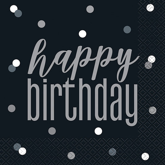 Happy Birthday Glitz Black Luncheon Napkins 16ct