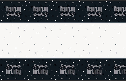 Happy Birthday Glitz Black 54 x 84in Plastic Table Cover