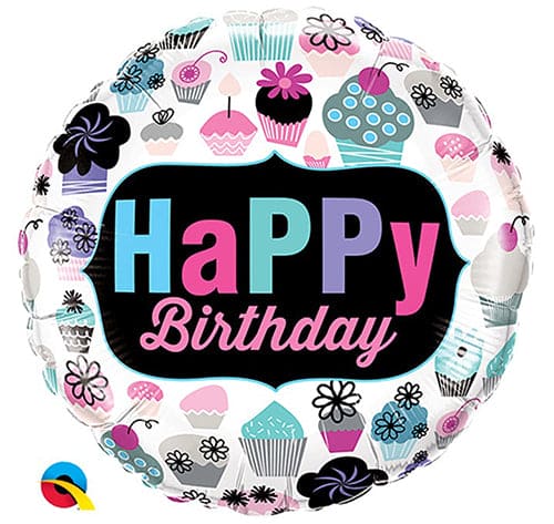 Cupcakes Happy Birthday 18in Metallic Balloon