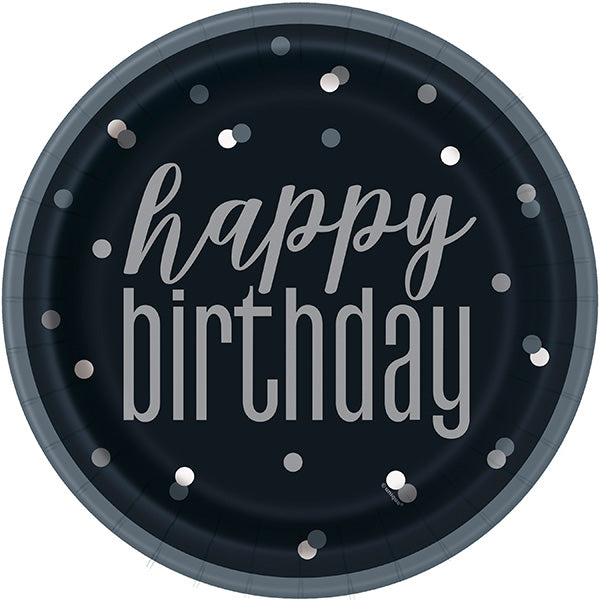 Birthday Glitz Black Silver Dot 9in Round Dinner Paper Plates 8ct