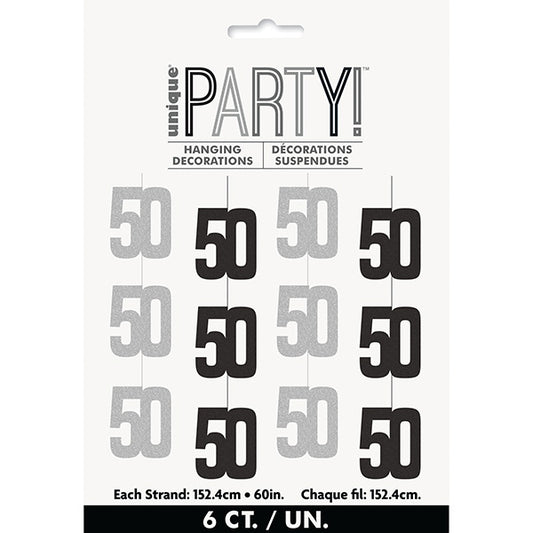 Birthday Glitz Black 50th Hanging Decorations 6ct