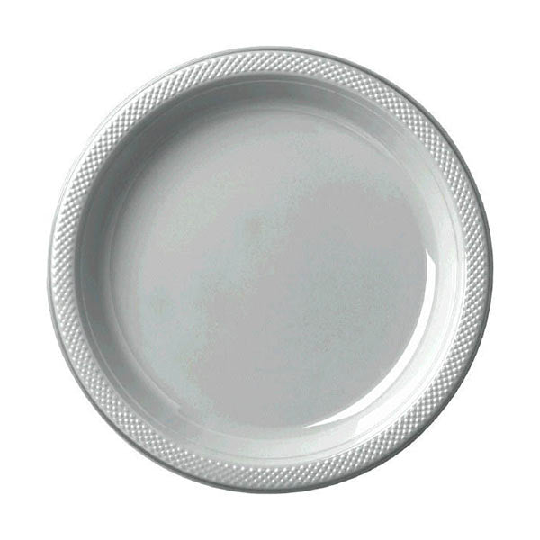 Silver 7in Round Luncheon Plastic Plates