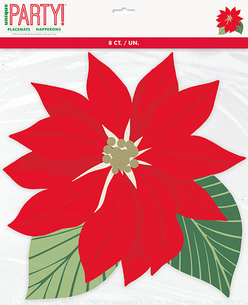 Blooming Holly Poinsettia Shaped Paper Placemats 8ct