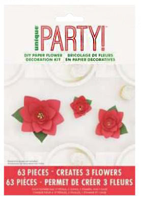 Red  Green & Gold Foil Fringe DIY Paper Flower Decoration Kit 3ct