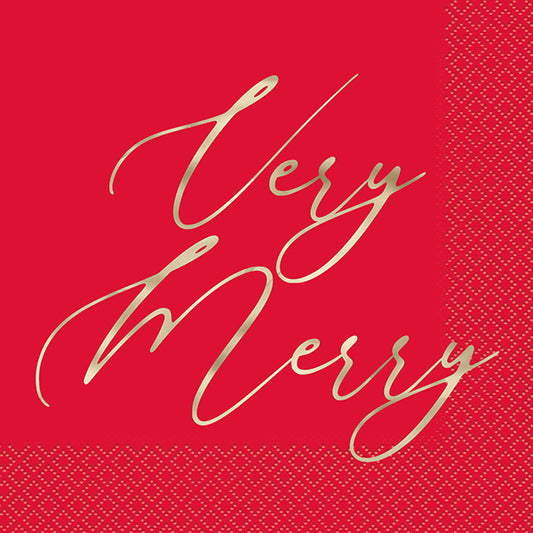Traditional Christmas "Very Merry" Luncheon Napkins 16ct