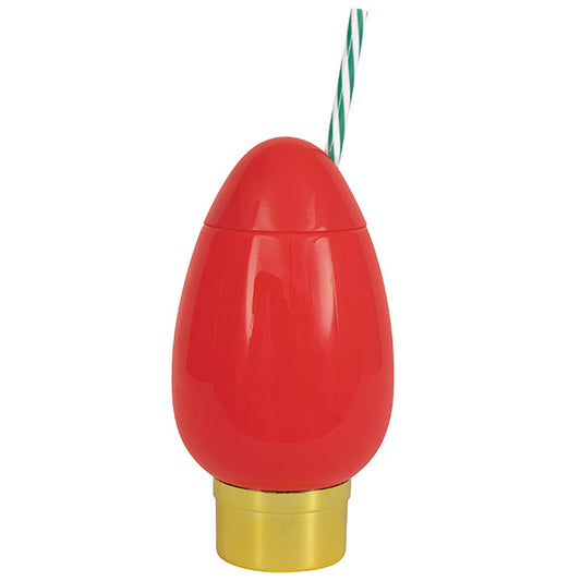 Red Christmas Bulb-Shaped 21oz Plastic Tumbler with Straw