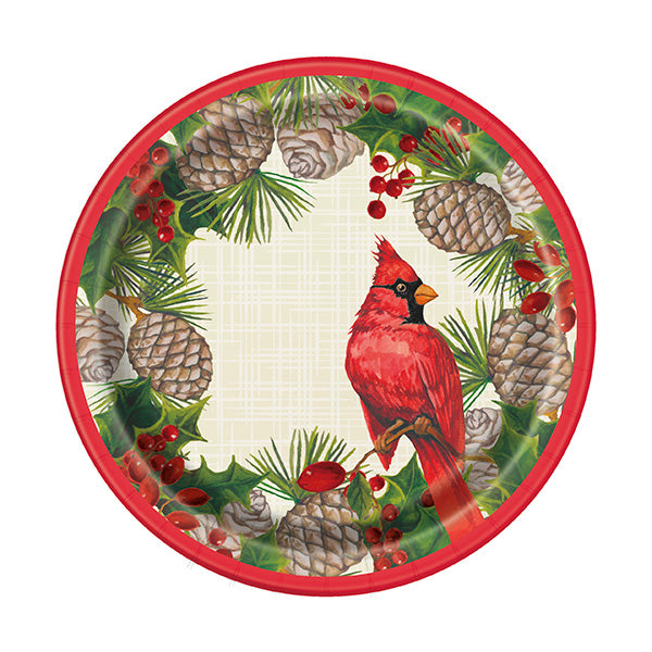 Red Cardinal Christmas 7in Round Luncheon Paper Plates 8ct