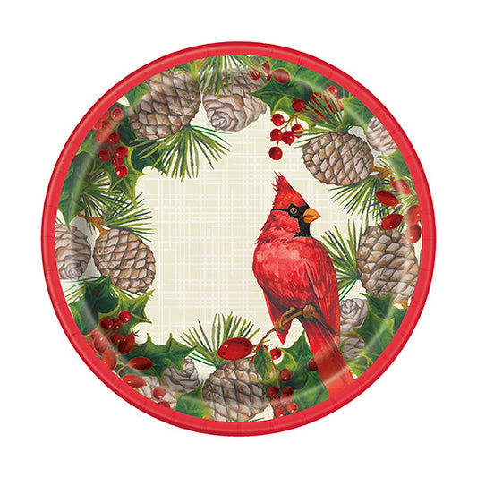 Red Cardinal Christmas 7in Round Luncheon Paper Plates 8ct