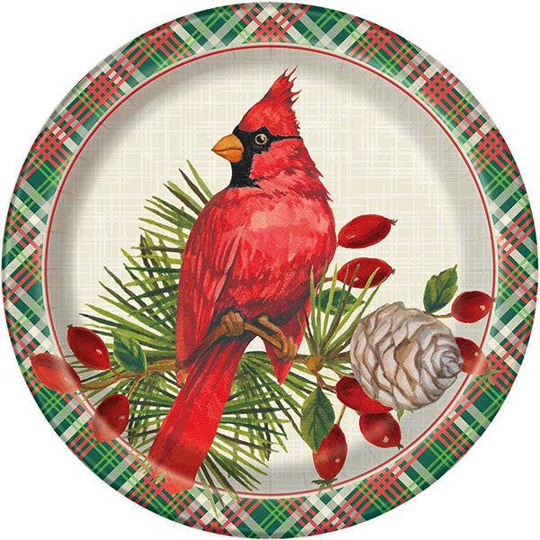 Red Cardinal Christmas 9in Round Dinner Paper Plates 8ct
