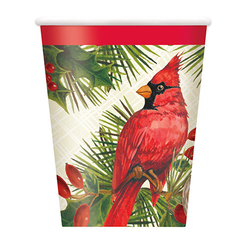 Red Cardinal Christmas 9oz Paper Cups 8ct