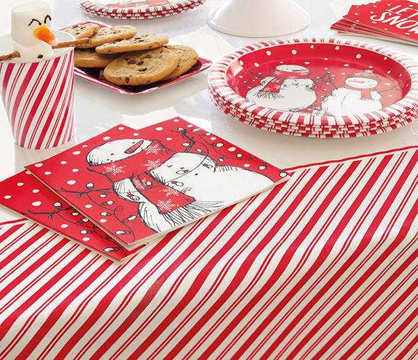 Red Stripes Snowman 54 x 84in Plastic Table Cover