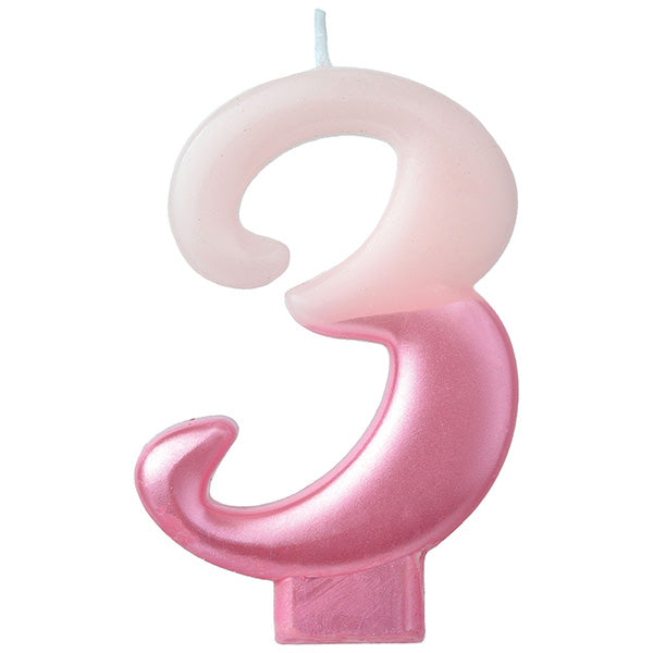 Numeral #3 Metallic Candle - Pink