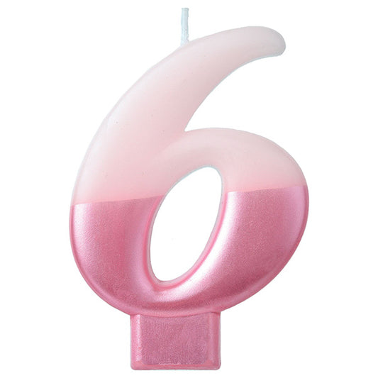 Numeral #6 Metallic Candle - Pink
