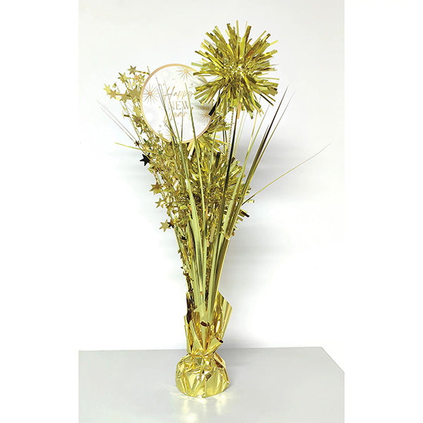 Happy New Year Golden Soire 18in Tinsel Burst Centerpiece 1ct