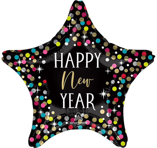 New Year Confetti Star 19in Metallic Balloon