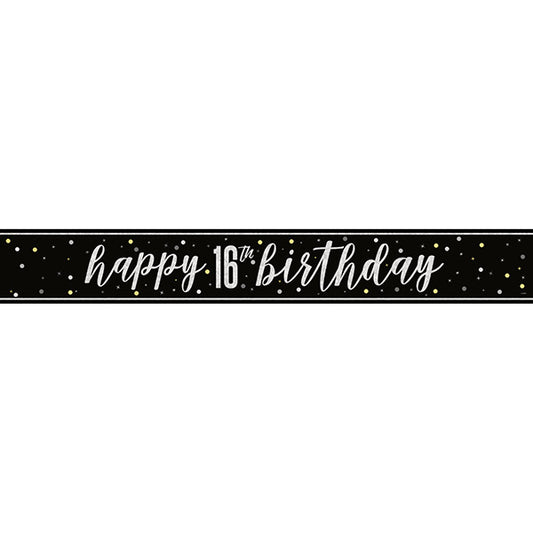 Birthday Glitz Black and Grey 16th Banner 9ft