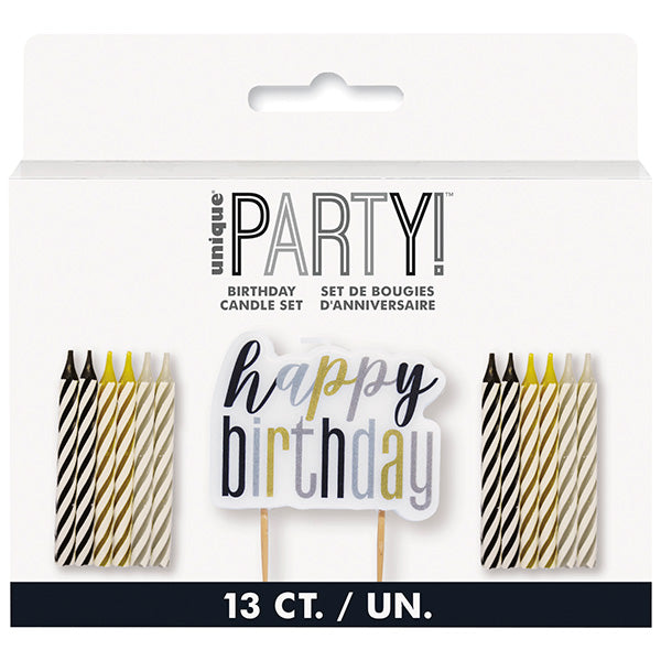 Birthday Glitz Black and Grey Birthday Cake Candle Set