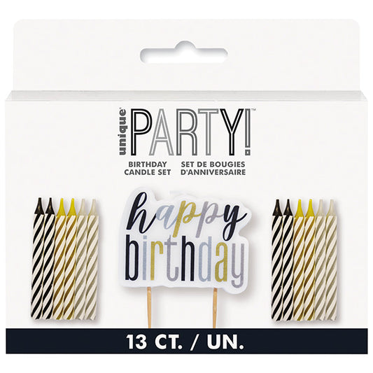 Birthday Glitz Black and Grey Birthday Cake Candle Set