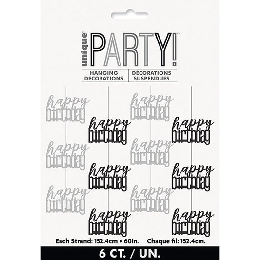 Birthday Glitz Black and Grey Hanging Decororations 6ct