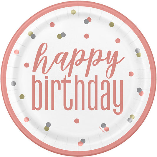 Birthday Glitz Rose Gold 9in Round Dinner Paper Plates 8ct
