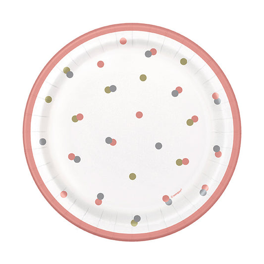 Birthday Glitz Rose Gold 7in Round Luncheon Paper Plates 8ct
