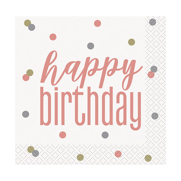 Birthday Glitz Rose Gold Beverage Napkins 16ct