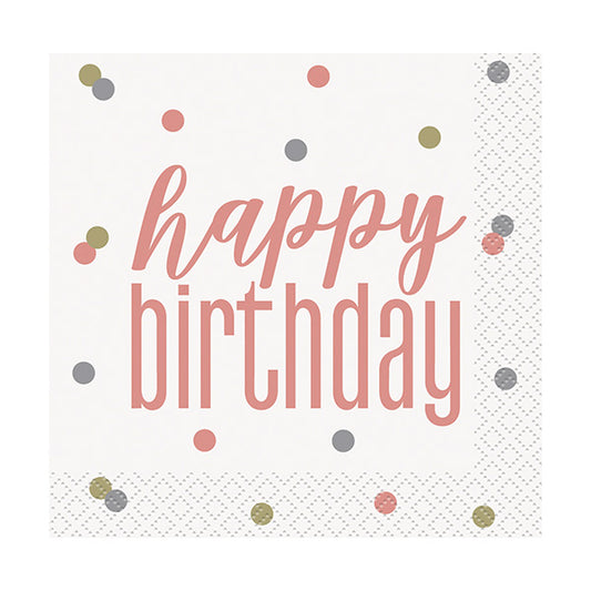 Birthday Glitz Rose Gold Beverage Napkins 16ct