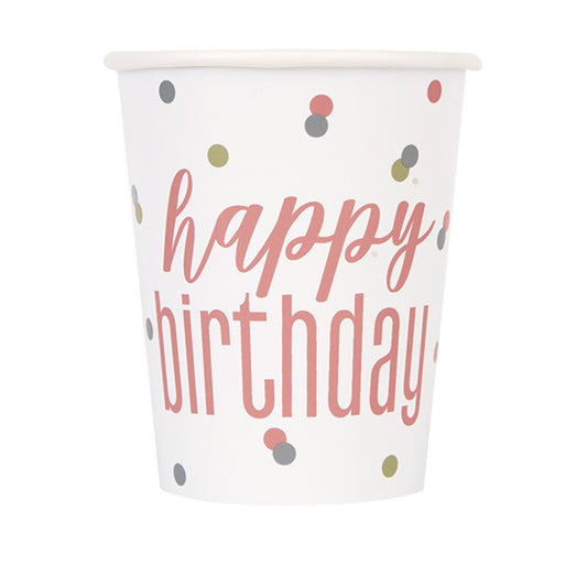 Birthday Glitz Rose Gold Dot 9oz Paper Cups 8ct