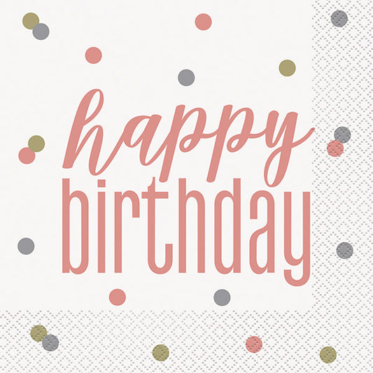 Birthday Glitz Rose Gold "Happy Birthday" Luncheon Napkins 16ct