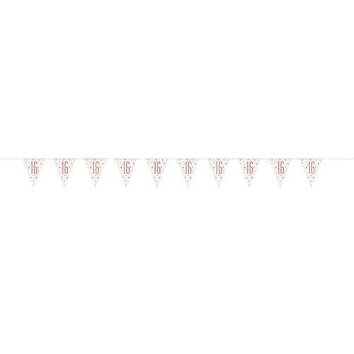 Birthday Glitz Rose Gold 9ft Flag Banner 16th Prismatic Plastic
