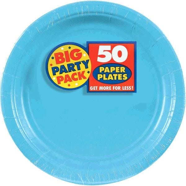 Caribbean Blue Big Party Pack 9in Round Luncheon Paper Plates 50 Ct