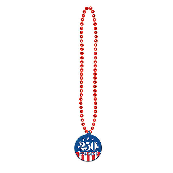 Beads with Semiquincentennial Medallion USA 250  Necklace