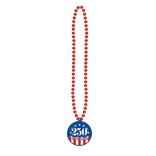 Beads with Semiquincentennial Medallion USA 250  Necklace