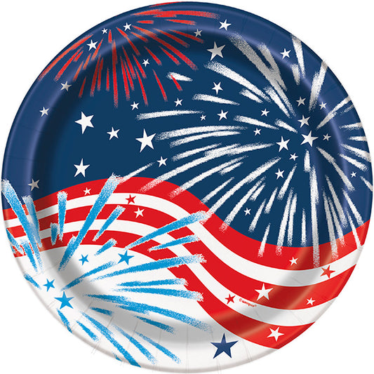 Fireworks 4th of July Round 9in Dinner Paper Plates 8ct