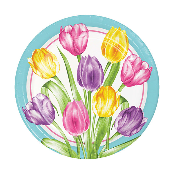 Trendy Tulips 7in Round Luncheon Paper Plates 8ct
