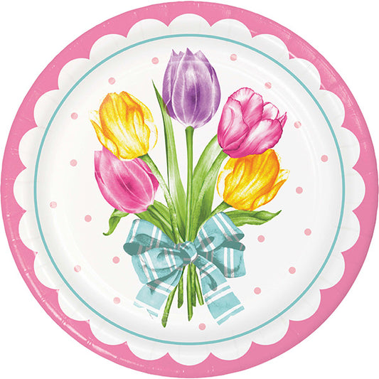 Trendy Tulips 9in Round Dinner Paper Plates 8ct