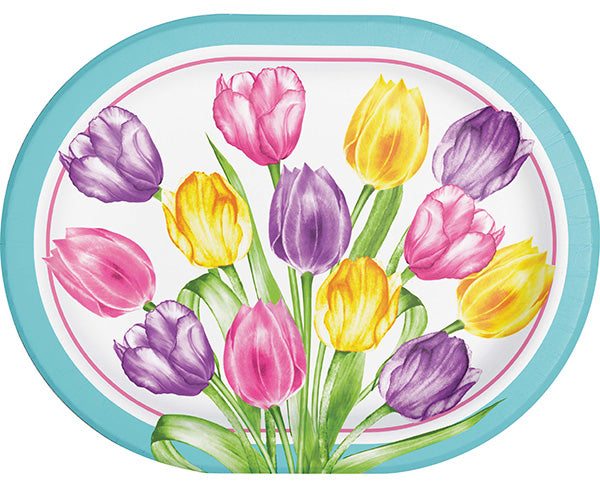 Trendy Tulips 10 x 12in Oval Paper Platters 8ct